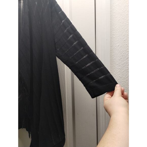 Chico's Additions Size S (0) Black All-Over Eyelet Fringe Open Front Cardigan - Picture 3 of 5